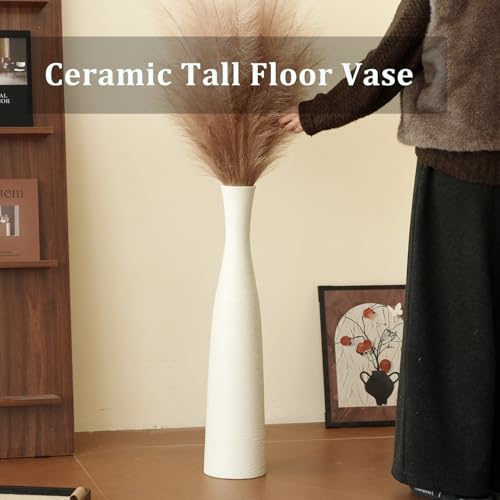 Ceramic Tall Floor Vase, 29" Tall Terracotta Large Decorative Vases for Rustic Modern Boho Home Decor, Living Room Decoration, Big Standing Vase for Pampas Grass, Flowers, Dried Flowers - color: White
