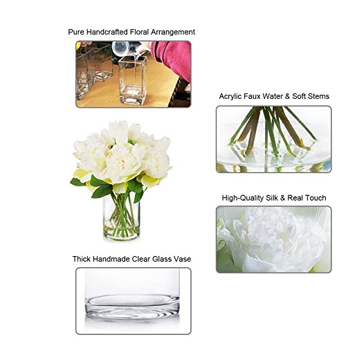 ENOVA FLORAL Artificial Flower Arrangement with Vase, Faux Flower in Vase, Mixed Artificial Real Touch Tulip and Fake Silk Peony Flower in Vase for Decoration Home Office(Cream) - color: T& Peony Cream