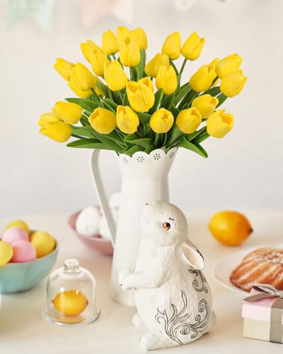 MACTING Yellow Artificial Tulip Flowers - 13.7" 30PCS Real Touch Fake PU Tulips Bouquet Faux Flowers for Floral Arrangements Table Centerpieces Kitchen Indoor Home Mothers Day Decorations - color: Yellow