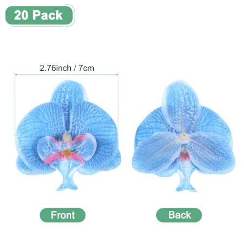 M METERXITY 20-Pack Artificial Orchid Flower Heads, Silk Faux Butterfly Flowers Head for Wedding/Bouquet/Bridal/Party Decor, Fake Phalaenopsis Petals Bulk [2.76 Inch, Blue] - color: Blue, size: 2.76 Inch