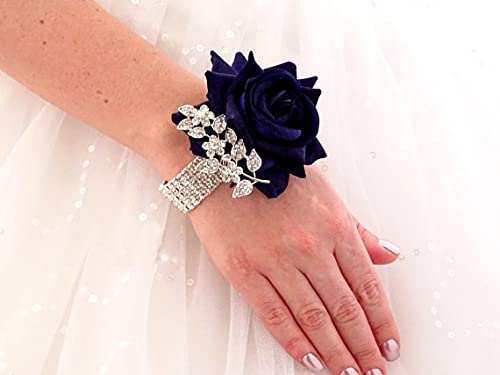 YIFUwedding Bride Water Drop Wine red Bouquet Navy Blue Wedding Bouquet Luxury Jewelry Proposal Bridesmaid Bouquet Groom Corsage Bride Wrist Flower Wedding Decoration (Navy Blue Bridal Wrist Flower) - color: Navy Blue Bridal Wrist Flower