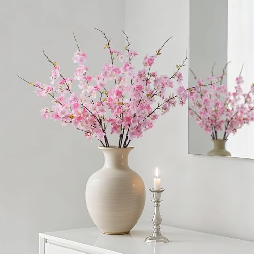 Artificial Cherry Blossom Branches 27.6In Silk Cherry Blossom Branches Long Stem Artificial Flowers for Tall Vase, for Home Decor, Weddings Decor, Parties & Festival Gifts 8PCS ，Pinkish White - color: 8pcs Pinkish White