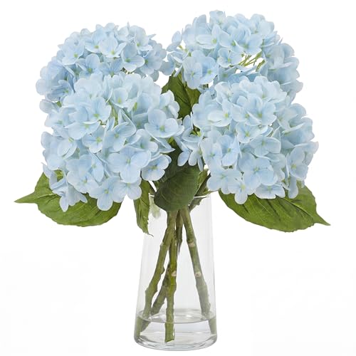 XunYee 4 Pcs Hydrangea Artificial Flowers 20 Inch Blue Faux Hydrangea Flowers with Long Stem Realistic Fake Hydrangeas Arrangements Wedding Bouquet Table Centerpieces Home Indoor Decor - color: Blue