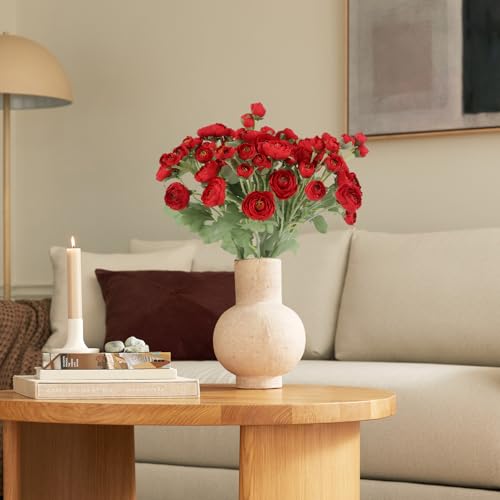 Silk Ranunculus Artificial Flowers 5PCS Long Stem Red Fake Peonies 21.65" Real Look Faux Ranunculus Flowers for Floral Arrangements Home Wedding Party Festival Decor (Red) - color: Red