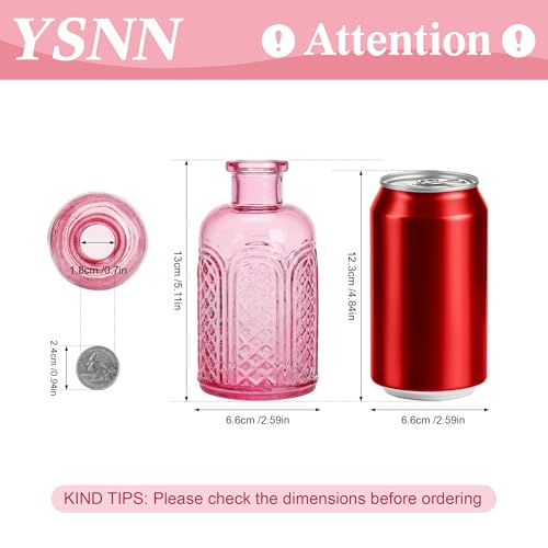 30Pcs Pink Glass Bud Vases, Wedding Table Decor, Bulk Housewarming Gift | Pink bud vases in bulk, Rustic embossed, Vintage-styled glass vases for centerpieces, 15 unique vintage styles(2 per design) - color: Pink Series