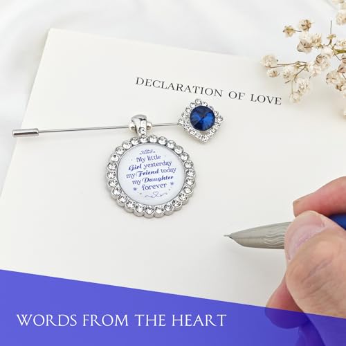Something Blue Gift for Bride Bouquet Charms for Wedding Memory, Bridal Shower Gifts from Mom,Rhinestone Artificial Sapphire Wedding Gifts Bouquet Dress Pin with Touching Saying - style: My Little Girl 2 (WhiteK)