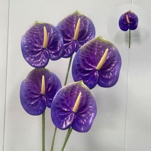 Corkwaw 8 Pcs 23-5/8 inch Artificial Anthurium Flowers Real Touch Fake Flower for Table Centerpieces Arrangement and Bridal Wedding Festival Decor Flower Arrangement (Purple) - color: Purple