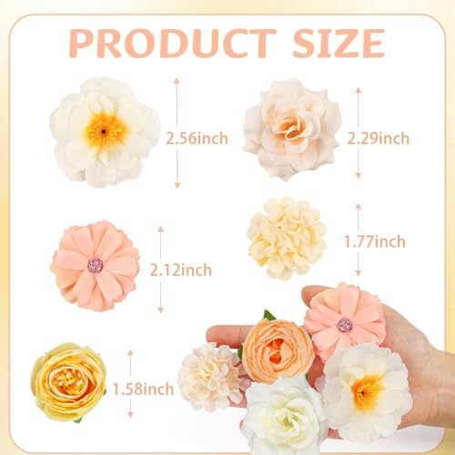 ATTGREAT Fake Flower Heads Mini Silk Flowrs Bulk Small Flower 3D Loose Faux Daisy Rose Sunflowers Plum Blossoms Craft for Wedding Party Cake Baby Shower Home Decor, 110Pcs(Champagne) - color: Champagne