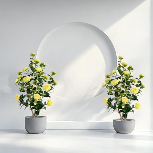 Artificial Camellia Tree 3.4ft Fake Trees pseudophyte (2, Yellow)