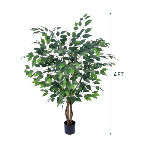 Artificial Ficus Tree 4ft, Artificial Plants Indoor with Realistic Leaves & Trunk, Fake Plants for Home Office Living Room Decor. - style: 4ft