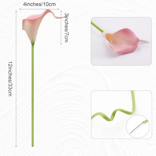Artificial Calla Lily 12Pcs Pink Real Touch Faux Flowers for Wedding Bouquet, Bride Bridal Shower, Spring Home Kitchen Table Decor, Fake Lilies for Centerpieces, Party Decorations - color: Pink