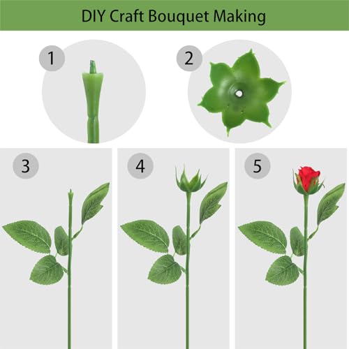 20PCS Floral Wire Stem with Leaves and 20PCS Artificial Flower Calyxes Set, for Floral Rose Arrangement, DIY Craft Bouquet Making, and Florist Supplies