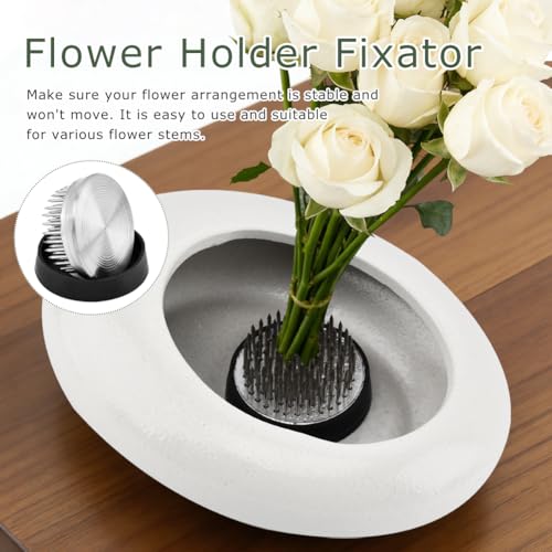 Flower Frog Vase Kit, Japanese Ikebana Flower Arrangement with 1.57 Inch Kenzan Ceramic White Pebble Shaped Bowl, 2-in-1 Flowers Arrangement Kenzan Needle Straightening Tool(Color:White) - color: White