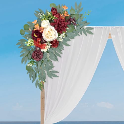 Wedding Arch Flowers, Burgundy Artificial Arch Flowers Floral Swag for Wedding Backdrop Welcome Sign, Ceremony Retirement, Birthday, Party Decorations (Burgundy) - color: Burgundy