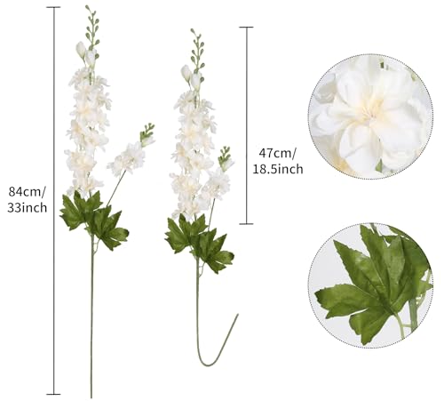 6PCS Champagne Silk Flowers Artificial Delphinium 33" Long Stem Flowers for Tall Vase Ivory White Faux Flowers for Wedding Centerpieces for Home Decor Indoor (Champagne) - color: Champagne
