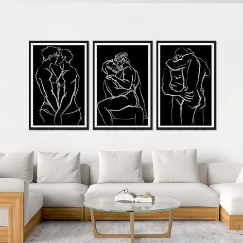 3 Piece Naked Gay Men Canvas Wall Art Black and White Body Line Posters Man Lover Couple Prints Artwork Wall Decor for Apartment Bedroom Bathroom Hotel Framed Ready to Hang 24x36inchx3pcs - color: Art02, size: 24x36x3Pcs Black Framed
