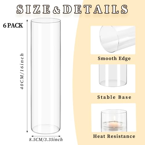 6 Pack Glass Cylinder Flower Vases for Centerpieces 16 Inch Tall Bulk Clear Vase Hurricane Floating Candle Holder for Table Home Decoration Wedding Holiday Floral Shelf Party Dining Decor - size: 16 Inch