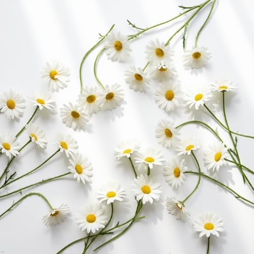 10 Bundles White Artificial Daisy Flowers, 20" UV Resistant Outdoor Fake Wildflowers with Stems & Faux Greenery for Home Garden Vase Table Decor - color: White