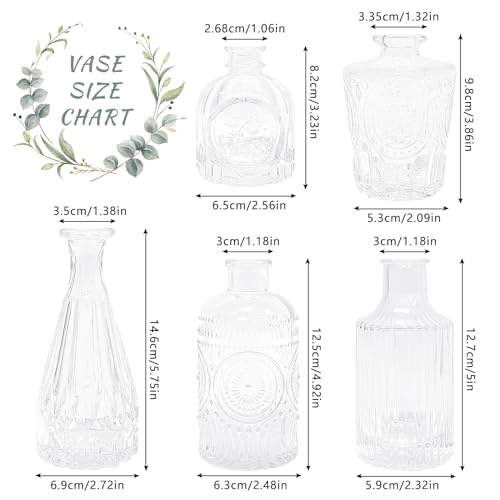 SUPMIND Glass Bud Vase Set of 5, Clear Small Flower Vases for Centerpieces in Bulk, Mini Vintage Vase for Rustic Wedding, Home,Table - color: Clear, size: 5Pcs