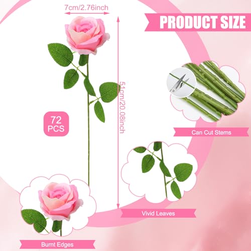 72 Pcs Artificial Roses Champagne Pink Fake Silk Roses Realistic Roses Faux Flower Indoor Wedding Home Decor, Birthday Decorations - color: Champagne Pink