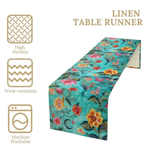 Flowers Birds Spring Table Runner, Colorful Birds Branches Blue Floral Seasonal Kitchen Dining Table Decoration for Home Party Decor 13x36 Inch - color: Bird_3, size: 13x36inch