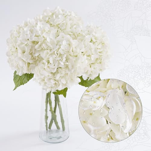 BonBloom's 4 Pcs White Hydrangea Artificial Flowers, 21" Stem Real Touch Latex Faux Hydrangeas Flowers for Tables Centerpieces, Outdoor Party Floral Arrangements Wedding Bouquets Home Decor - color: 4 White, size: 4pcs