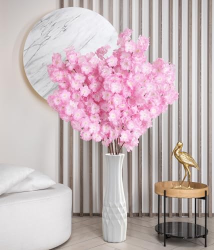 IPOPU Cherry Blossom Branches 43.3in Long Stem Artificial Flowers Cherry Blossom Flowers Pink Silk Flowers Fake Flowers Arrangements for Tall Vase for Wedding Home Bedroom Party Decor (Pink)