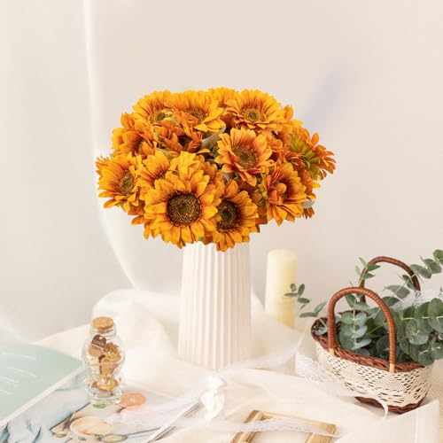 4 PCS 16.5inch Autumn Faux Sunflowers Artificial Flowers Bulk 28 Heads Fall Sunflowers Bouquet with Stems Realistic for Home Wedding Thanksgiving Centerpieces Arrangements Party Home Decoration