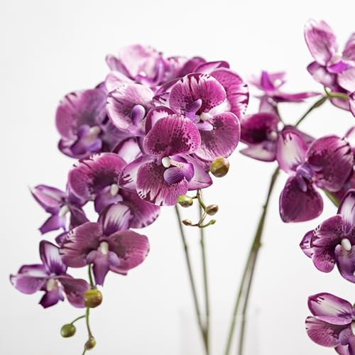 DUYONE 35 Inch Artificial Butterfly Orchid Flowers 4 Pcs Soft Touch Orchid Fake Phalaenopsis Flowers Stem Plants for Wedding Home Decoration (Deep Purple 4pcs) - color: Deep Purple Flowers 4pcs