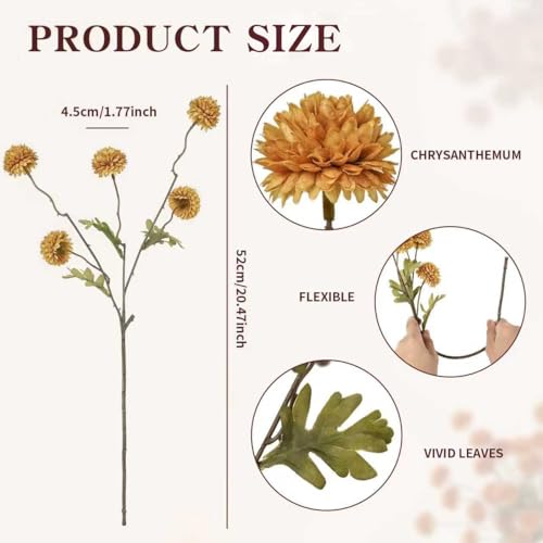 DuHouse 6pcs Artificial Flowers Faux Silk Pompon Mum,Silk Small Mini Chrysanthemum Ball with Stems for DIY Bouquets Centerpieces Vase Home Table Kitchen Decorations(Vintage Yellow) - color: Vintage Yellow, size: 6pcs