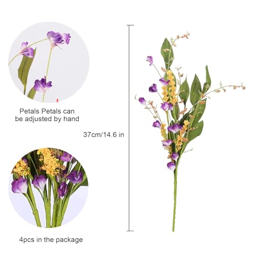 4Pcs Artificial Flowers Wild Flowers Bouquet Artificial Greenery Shrubs Floral Arrangement Faux Silk Flowers Decor Indoor for Summer Farmhouse Home Kitchen Table Centerpieces Decoration - color: Multi Color