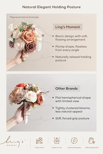 Ling's moment Pink Artificial Wedding Flower Bouquets for Bridesmaids Blush Floral Bouquet Bridal Bouquets for Bridesmaids with Ribbon Ceremony Anniversary,7-inch Diameter - color: Pk-sand Beige