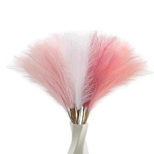 45pcs Artificial Pampas Grass 21.6" Faux Dried Flowers Pompas Grass Bouquet Flower Arrangement and Vase Filler for Gothic Room Decoration Wedding Party Boho Home Decor（Rose Red& White &Pink） - color: Rose Red& White &Pink