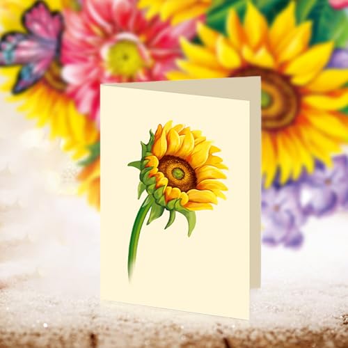 Airpark Pop Up Flower Bouquet Card for Women, 3D Floral Greeting Card with Envelope and Note, Birthday Thank You Thinking of You Get Well Gift for Mom Friend Wife Teacher, Sunflower - style: Sunflowers