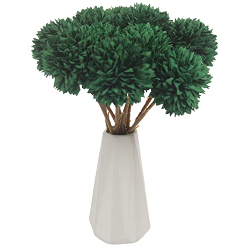 Tinsow 12 Pcs Green Artificial Flowers Faux Ball Chrysanthemum Flowers for St. Patrick's Day Christmas Home Decoration (12, Blackish Green) - color: Green