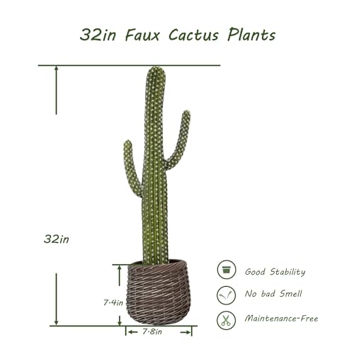 bellacat 32in Fake Cactus with Warm White & Color Changing Lights, Realistic Faux Cactus Plants Indoor with Brown Decorative Planter, Artificial Cacti Light Up Plant for Home Decor, 2 Pack - color: Brown Planter-2pack, size: 32in