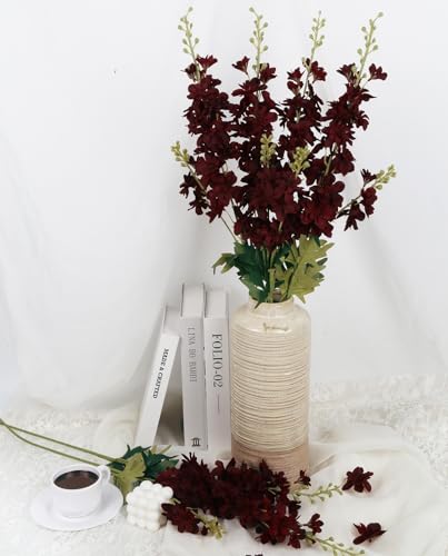 6PCS Burgundy Delphinium Artificial Flowers, 34.25" Long Stems Burgundy Flowers Artificial Larkspur for Tall Vase Faux Delphinium Flower Centerpieces for Tables Wedding Home Decor - color: Burgundy