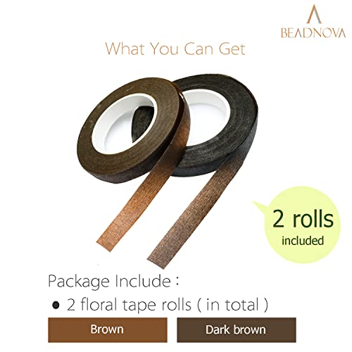 BEADNOVA Floral Tape 1/2inch Flower Tape Mix Brown Floral Tape for Bouquets Floral Arranging Stem Wrap Craft (Brown and Dark Brown, Total 60yards) - color: Brown and Dark Brown