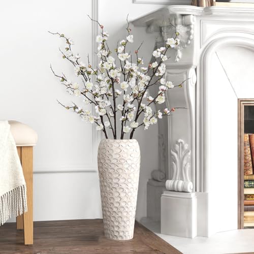 Betylifoy 4 Pcs Artificial Cherry Blossom Branches 38" Long Stems Faux Plum Blossom Flowers White Fake Flowers for Spring Decor Faux Silk Cherry Stems for Vase Arrangement Home Wedding Table Decor - color: White