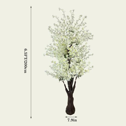 Cherry Blossom Tree 6.5Ft,Faux Peach Blossom Tree White Artificial Cherry Blossom Tree for Wedding Office Home Living Room House Outdoor Indoor Decor White - color: White 6.5ft