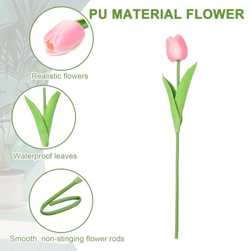 uxcell 20pcs Tulips Artificial Flowers, Faux Flowers Silk Fake Tulip Stems Real Touch for Wedding Bouquet Centerpiece Table Party Decoration(Orange Pink) - color: Orange Pink