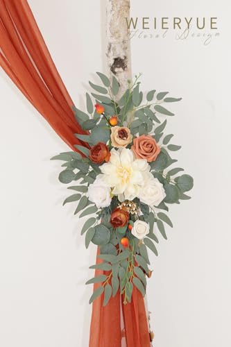 Artificial Wedding Arch Flowers Kit(Pack of 3),2Pcs Artificial Flower Arch Decor,1Pcs Sheer Drape for Wedding Ceremony Arbor for WeddingCeremony (Burnt Orange Wedding) - color: Burnt Orange Wedding