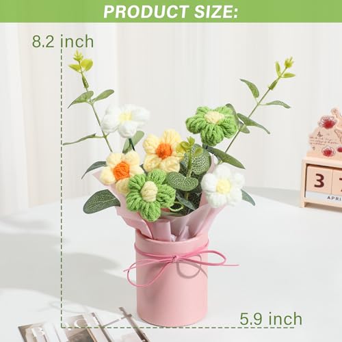 Vynora Crochet Flowers Bouquet, Valentine's Day Crochet Bouquet of Flowers, Handmade Daisy Artificial Flowers with Card for Wedding, Birthday, Anniversary, Gift for Women (Yellow) - color: Yellow