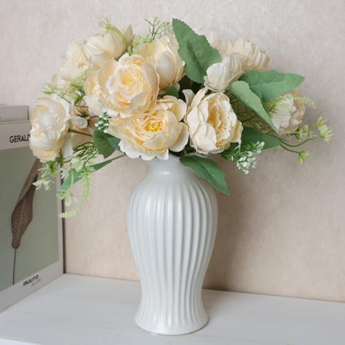12 Packs Champagne Peonies Artificial Flowers Bulk for Centerpiece | Realistic Silk Flowers, Wedding Decoration, Home Table Centerpiece, DIY Bouquet - color: Champagne