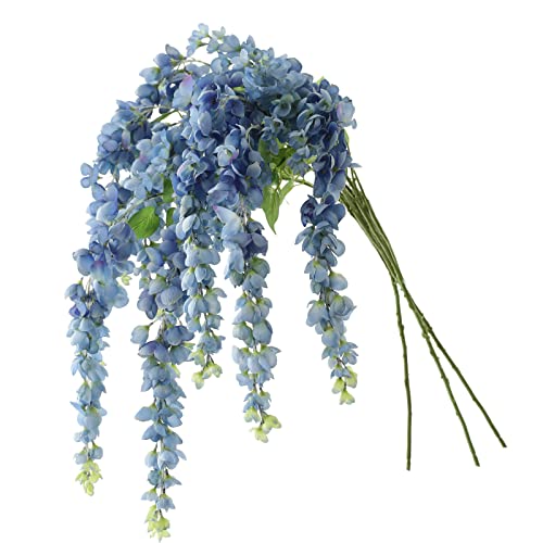 Dailisen 3 Strands 40'' Silk Blue Wisteria Artificial Flowers, Fake Wisteria Floral Hanging Plant Garland, for Home Decor, Party, Floor Vase, Balcony, Wedding Arrangement Decoration (Blue) - color: Blue