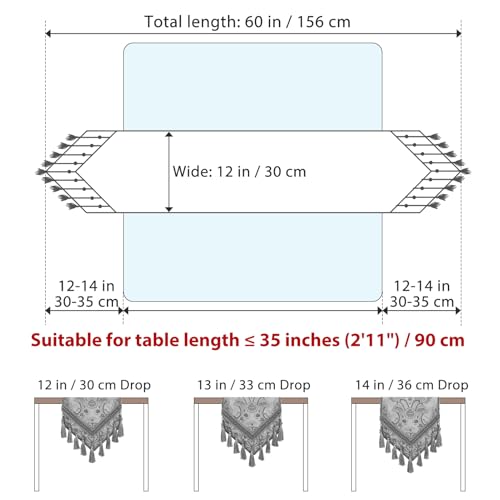 kilofly Elegant Floral Brocade Jacquard Table Runner Tassels (60 x 12 inches) - color: Khaki, size: 60*12 inch
