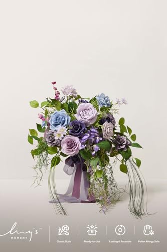 Ling's moment Wedding Artificial Flowers Package, Bridal Bouquet, Bridesmaid Bouquets, Boutonniere for Men, Rose Petals.Sage Purple Provence - color: Prpl-sage Purple & Provence