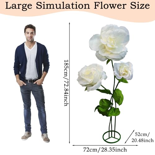 Giant Artificial Flower 3PCS 3D Realistic Waterproof Fake Flowers Durable Easy Maintenance Perfect for Home Garden Weddings Events Christmas Graduation Party Decorations (3PCS-Roses-White) - color: 3pcs-roses-white