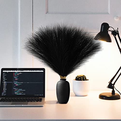 Serwalin Black Pampas Grass Decor, 6Pcs Faux Pampas Grass 17 Inch, Short Artificial Pompous Grass for Gothic Room Decoration, Wedding, Home and Halloween Decoration - color: A Black, size: 17 Inch 6 Pcs