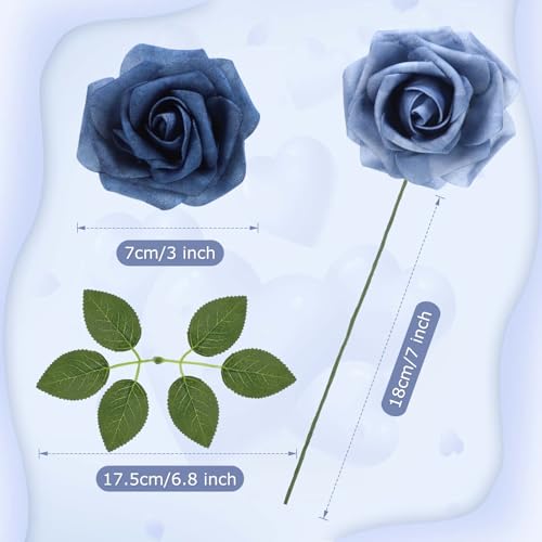50 Pcs Artificial Foam Rose Flower Faux Bouquet Wedding Fake Rose Gift for Mother's Day Women DIY Bridal Shower Party Table Birthday Home Spring Decor (Dusty Blue Shades) - color: Dusty Blue